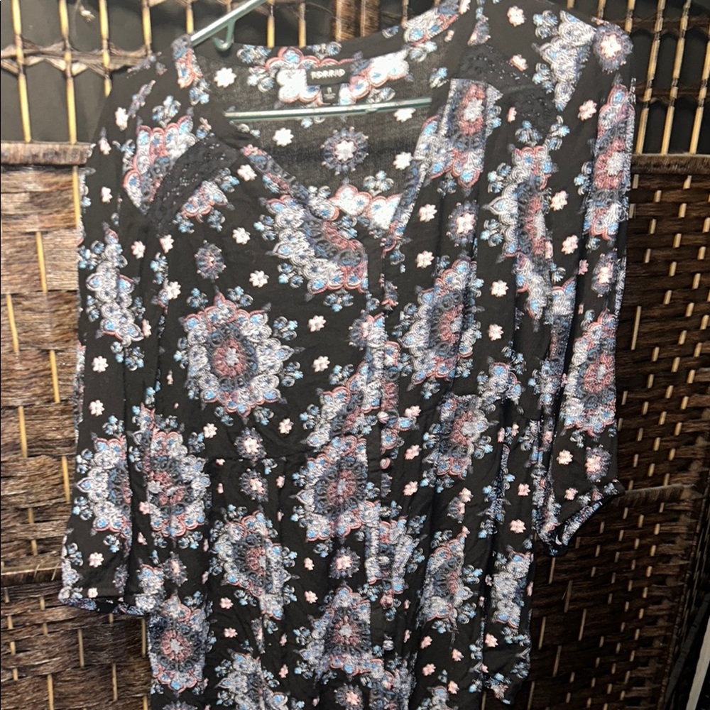 Torrid Pink Floral Blouse with Mandarin Collar